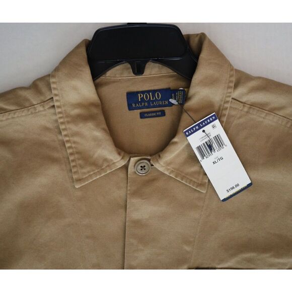 Polo Ralph Lauren Men Sz XL Luxury Beige Classic Fit Twill Utility Overshirt $19 - Picture 8 of 9